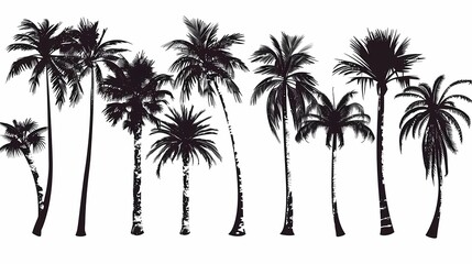 illustration featuring a set of black palm tree silhouettes isolated on a white background, Generative AI illustrations. 