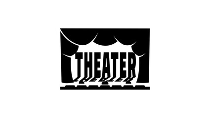 Theater stage with a curtain, black isolated silhouette