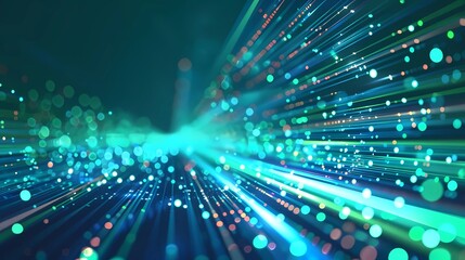 Obraz premium A digital technology speed connect blue green background, cyber nano information, abstract communication, innovation future tech data, Generative AI illustrations.