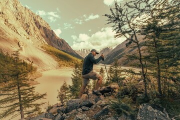 Naklejka premium hiker in the mountains