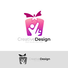 gift box icon, people care design community, unity logos