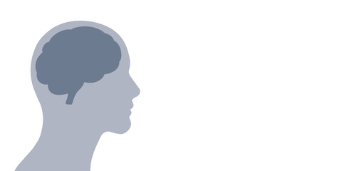 Human head and brain silhouette on white backgorund, concept design