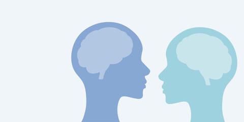 Human thinking, head and brain silhouette, opposing views concept design