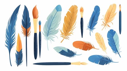 A feather pen, pencil, pen, paintbrush write vector icons set, write letter, white background, Generative AI illustrations.