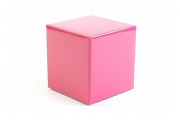 Pink Box. Red Gift Cube Object Isolated on White Background