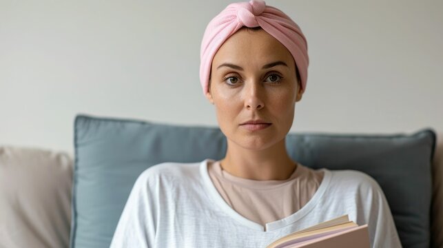 Portrait of a woman deeply absorbed in reading a book about cancer recovery symbolizing her pursuit of knowledge empowerment and personal growth during her healing journey - Powered by Adobe