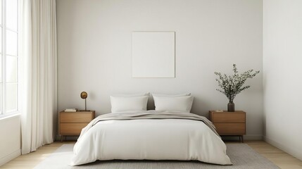 Minimal bedroom with clean lines and a soft, muted color palette, calm and serene, modern design