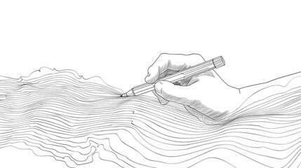 Fototapeta premium Hand holding pen continuous line drawing with pen isolated on white background, Generative AI illustrations. 