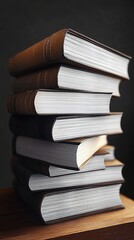 Naklejka premium Stack of books in the library. Generative Ai