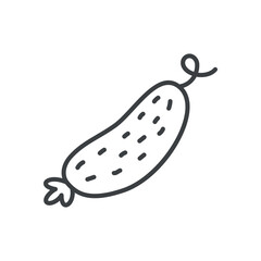 Cute cucumber icon. Hand drawn monochrome illustration of a vegetable isolated on a white background. Vector 10 EPS.