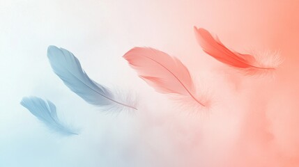 Naklejka premium floating feathers to symbolize light and serenity. Include calming spaces, posters, photos, and copy space.
