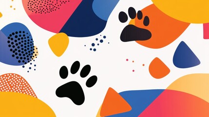 Fototapeta premium Vibrant animal paw prints in various colors blending with urban skyline, a fusion of nature and city life