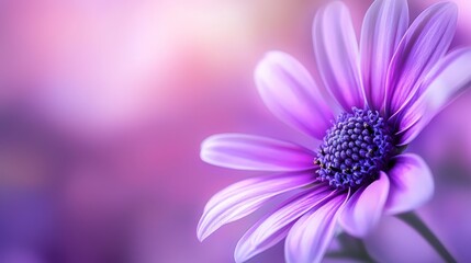 Fototapeta premium A tight shot of a purple flower against a softly blurred backdrop, with the bloom's center subtly out of focus