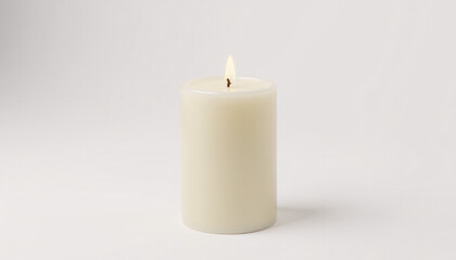 Mock up blank cylindrical candle with wick, isolated on a clean white background