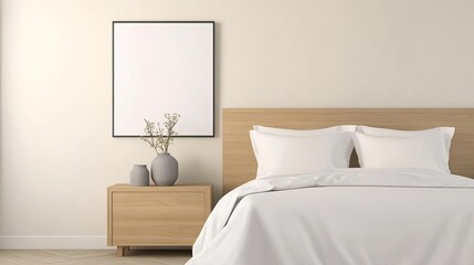 Minimalist bedroom with clean lines and a soft, muted color palette, calm and serene, modern design