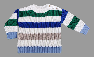 Multi Colorful Striped Knit Sweater Jumper. Colorblock Knit Jumper Sweater and Multi Colored Knit Crewneck Sweater on Isolation white Background. Top-10 everyday 