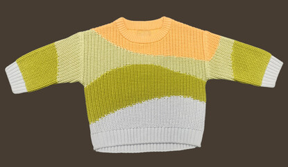 Multi Colorful Striped Knit Sweater Jumper. Colorblock Knit Jumper Sweater and Multi Colored Knit Crewneck Sweater on Isolation white Background. Top-10 everyday 