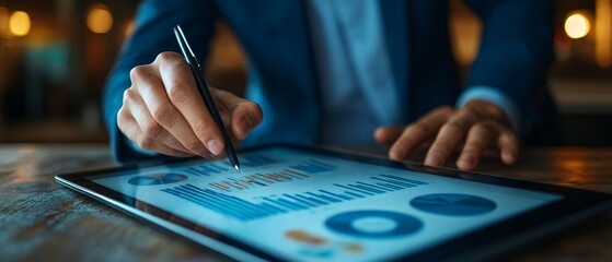 Business men, Modern financial planner analyzing digital income statement on tablet in Office Setting. Business growth concept