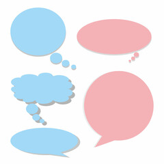 Speech Bubbles Set  A collection of colorful speech bubbles in blue and pink with a light shadow, perfect for adding a touch of dialogue or thought to your design.  