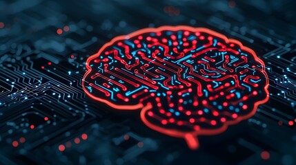 Obraz premium Futuristic Brain Patterns and Holographic Signals in Advanced Design