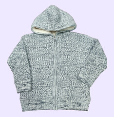 Toddler Hoodie Cap Knit Sweater with Front Zip Up Hoodie Jacket. Colorblock Long Sleeve and Sherpa Hoodie Knit Jacket Knitwear Sweatshirt on Isolation White Background