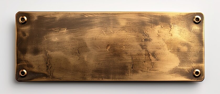 Close up shot of blank brass nameplate isolated over white background 