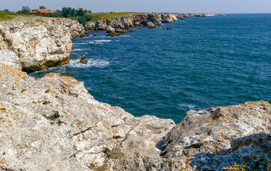 Picturesque steep banks and cliffs of the Black Sea coast near the village of Tyulenovo