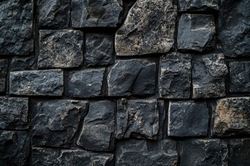 Empty old dark cement or stone wall texture backgrounds.Black stone background. Frontal view. Free copy space , ai