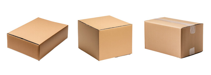 Fototapeta premium A collection of cardboard boxes isolated on a transparent background, ideal for packaging and shipping concepts