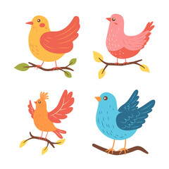 Cute Colorful Dove Pigeon Bird Animal Cartoon Character Perched on Tree Branch