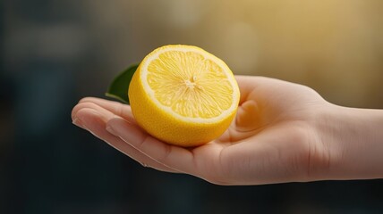 Hand holding a lemon, focusing on its zesty texture and vibrant yellow color.
