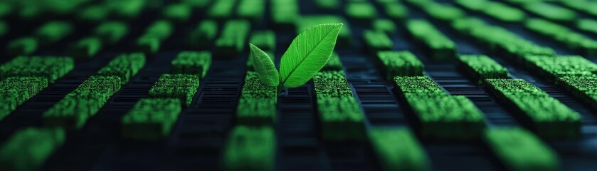 Blockchain ledger for environmental strategy, green finance ecosystem, digital sustainability, 3D illustration