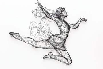 Fototapeta premium Dynamic Doodle of a Woman Dancing - Artistic Sketch in Simple Outline on White Background