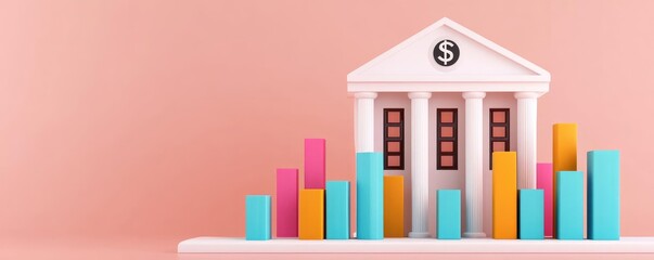 Obraz premium Modern banking landscape, inflation trends visualization, economic data-driven design, 3D illustration