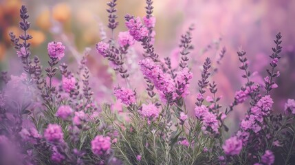 Fototapeta premium A tight shot of a blooming cluster of flowers, background softly blurred with shades of purple and yellow