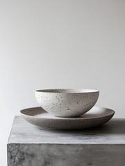 Minimalist Designer Composition Featuring a Bowl and Plate, with White Background, Embodying the Essence of Minimalist Aesthetics