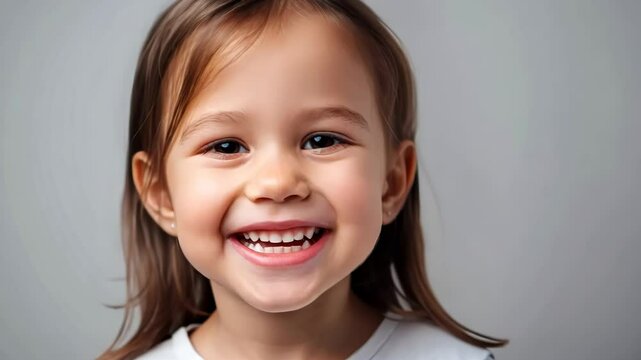 portrait little girl with perfect kids smile close up, happy little girl with beautiful white milk tooth, child dental care and stomatology, dentistry.