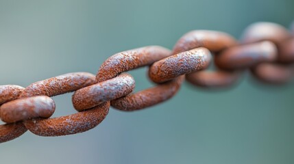 Obraz premium A tight shot of a rusted chain, the background softly blurred, revealing only the end of the chain