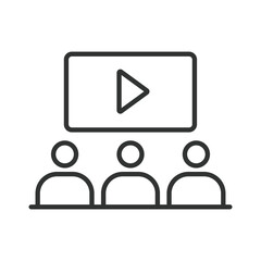 People watching movie, in line design. Audience, Cinema audience, watching film, Moviegoers, watchers, Theater crowd on white background vector. People watching movie editable stroke icon.