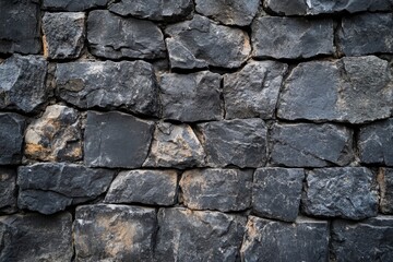 Empty old dark cement or stone wall texture backgrounds.Black stone background. Frontal view. Free copy space , ai