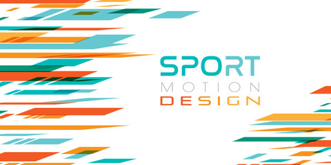 Sport banner in dynamic motion style. Vector illustration with colorful abstract geometric design elements.