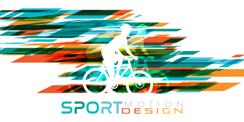 Bicycle marathon or race concept. Sport banner in dynamic motion style. Vector illustration with colorful abstract geometric design elements.