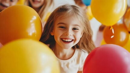 Cheerful group of children enthusiastically playing and interacting with vibrant balloons at a lively and celebratory birthday party event capturing the essence of happiness and youthful