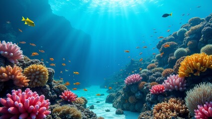 Obraz premium Underwater Coral Reef with Colorful Fish