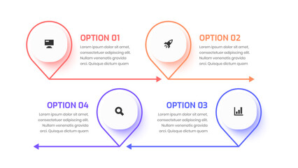 Infographic Element Design Templates with Arrow Icons and 4 Options Suitable for Process Diagram