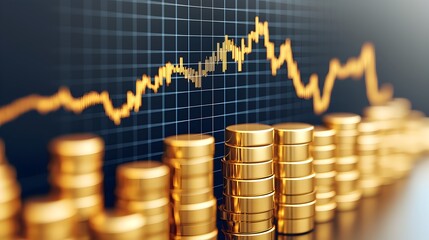 Shimmering Golden Market Growth Chart with Ascending Lines on Sleek Background