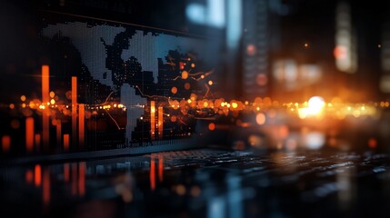 Fototapeta premium Global Data Analysis with Digital World Map and Charts on Laptop Screen