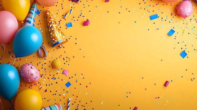 Colorful and Festive Birthday Party Invitation Displayed on a Vibrant Background with Copy Space for Personalization