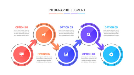 Infographic Design Presentation Business Template with Arrow Circle Label 5 Option and Icon
