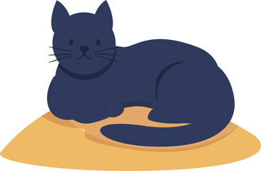 Illustration featuring a cute black cat resting peacefully on a yellow surface, conveying a sense of tranquility and contentment